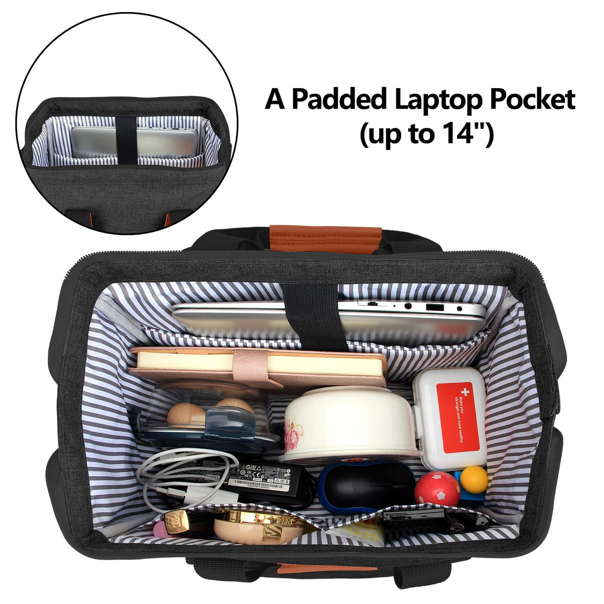 Luxja breast pump tote with hidden shoulder straps and top handles.