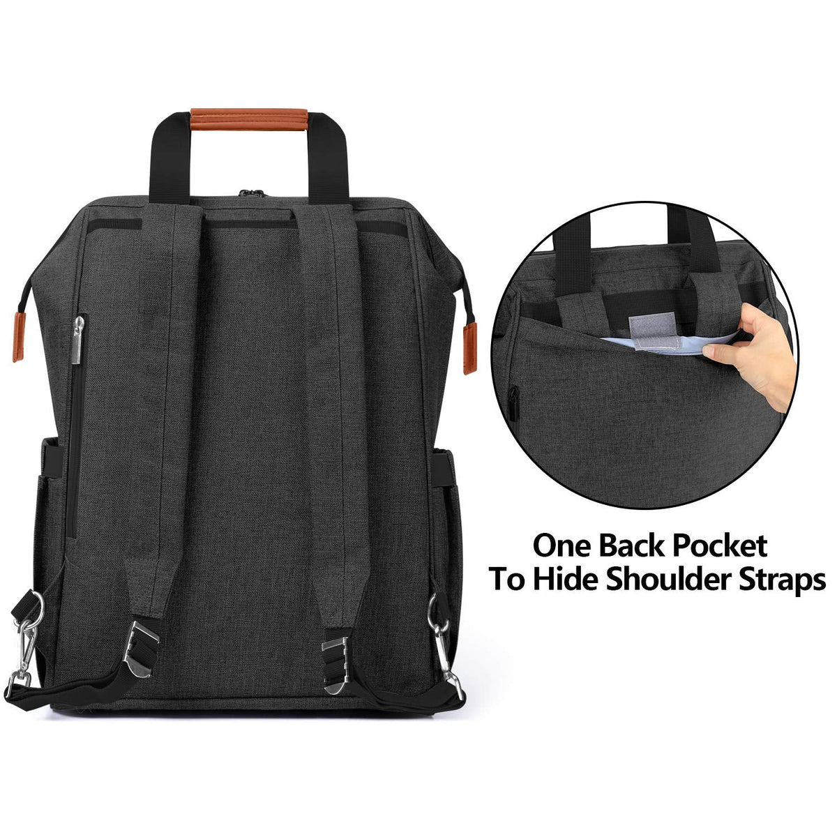 Luxja laptop breast pump bag displaying the padded computer sleeve compartment.