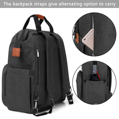 Luxja utility nursing backpack with fully unzipped top showing striped lining.