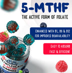 OH MY CHEWY chewable 5 MTHF L methylfolate vitamin gummies container showcasing allergy safe certifications