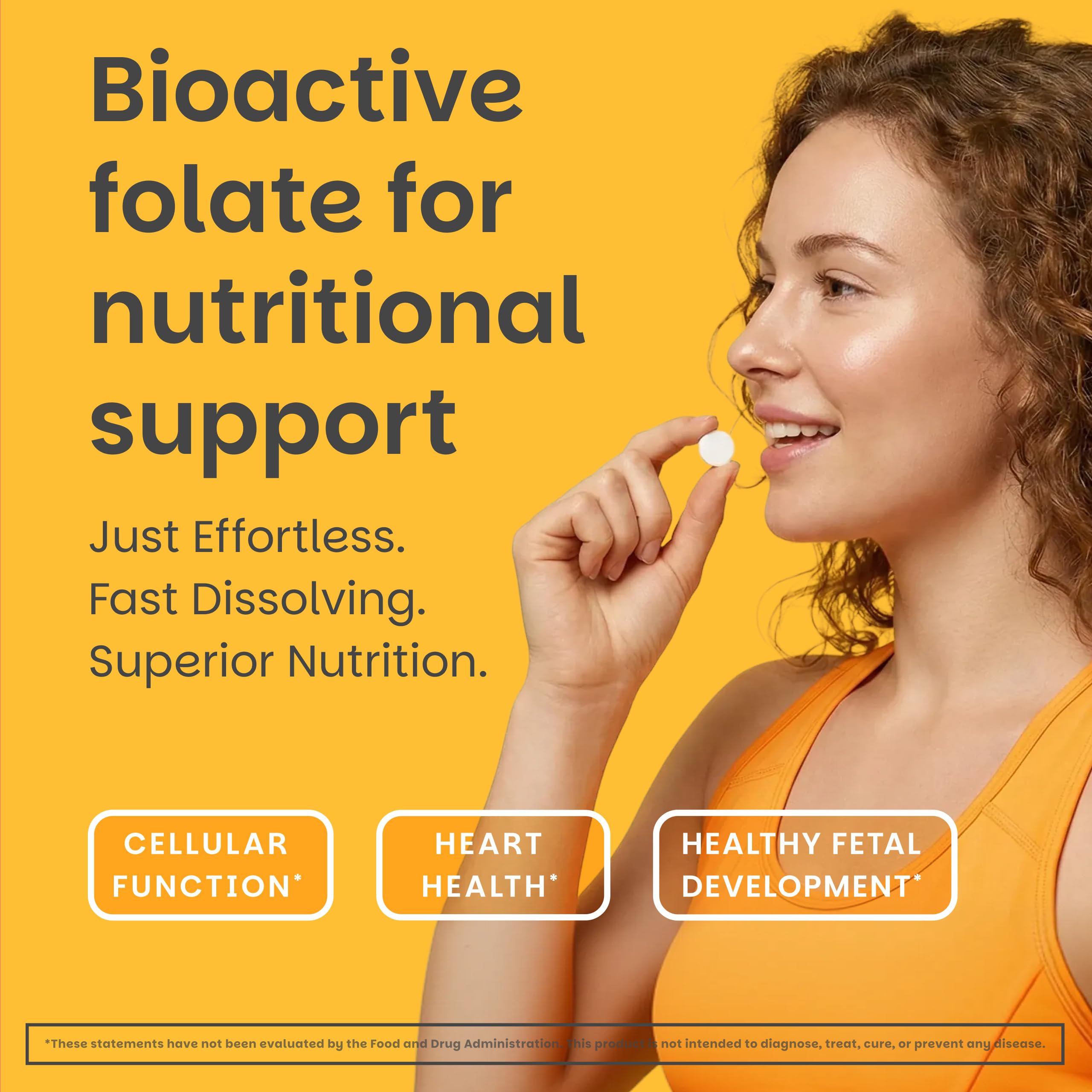 EZ Melts Methylated Folate 1667 mcg DFE supplement bottle with Orange Blast flavor label details