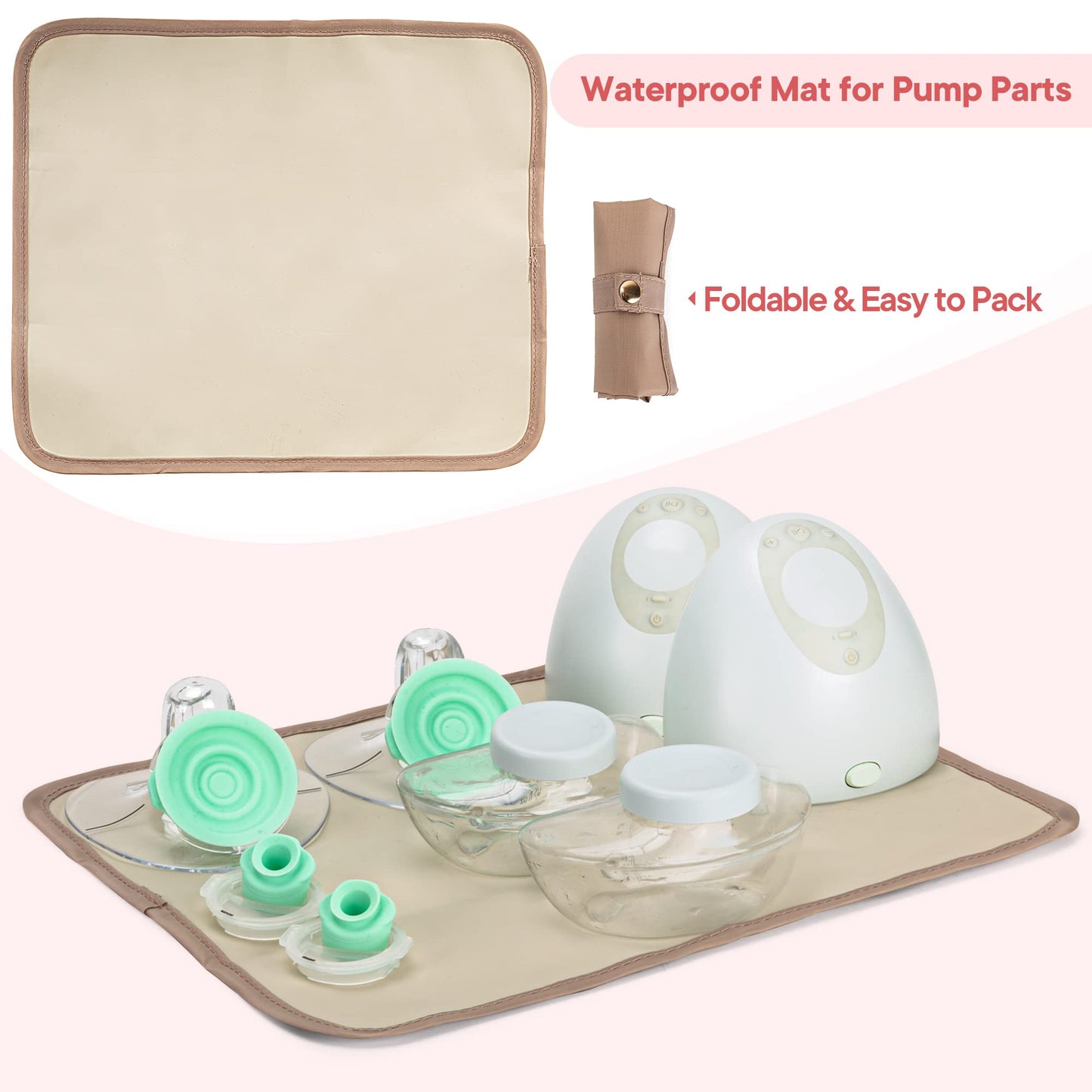 Fasrom breast pump storage pouch showing the included portable waterproof mat unrolled