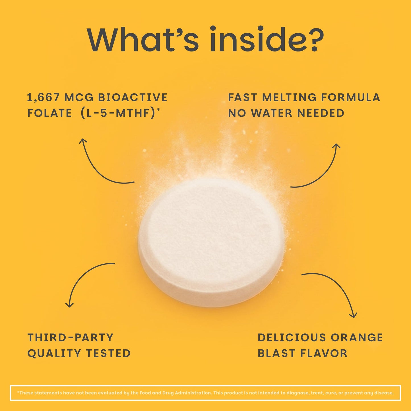 EZ Melts active Vitamin B9 sublingual tablets shown outside the bottle container