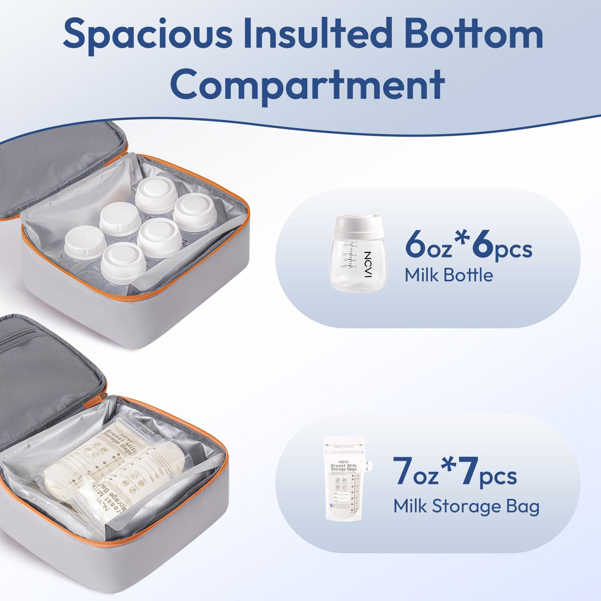 NCVI breast pump storage backpack being worn by a working mother in an office setting