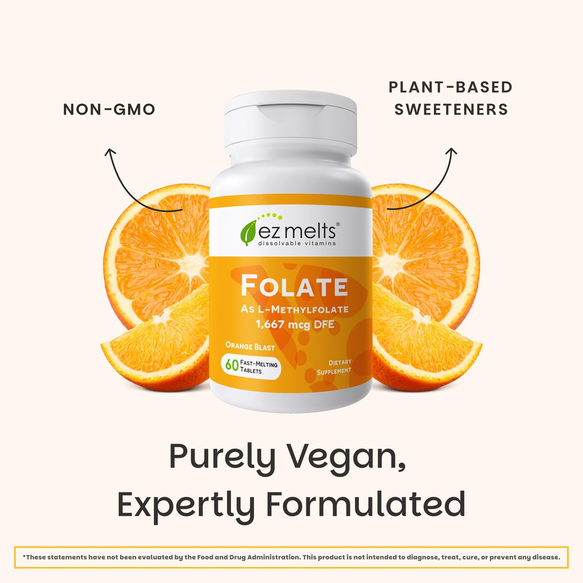 Side view of EZ Melts non-GMO vegan and dairy-free dissolvable dietary supplement