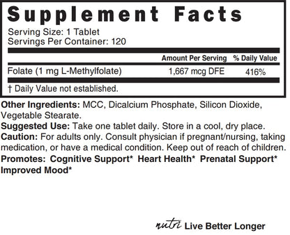 Top angle view of the Nature's Fusions Nutri L-Methylfolate container emphasizing the safety cap and secure packaging for import.