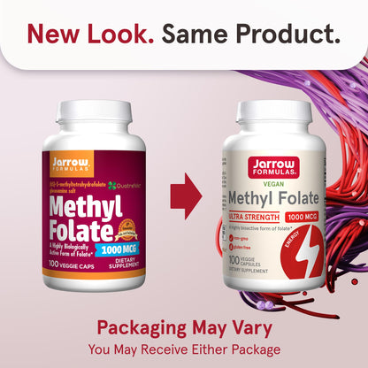 Jarrow Formulas Methyl Folate 100 vegetarian capsules supplement facts label