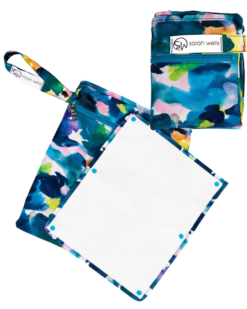 Aquarelle patterned Sarah Wells breast pump organizer bag with premium lead free zippers