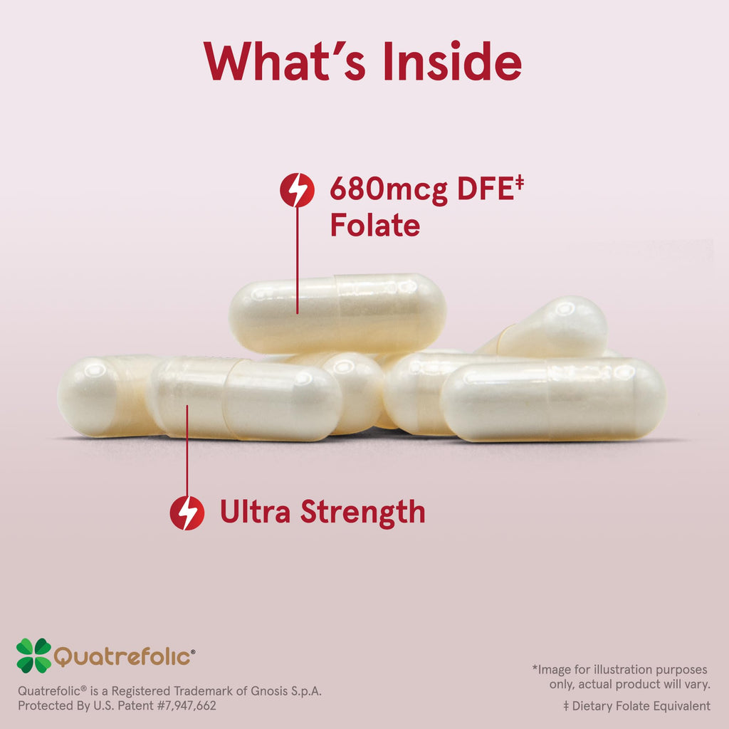 Quatrefolic active folate 1000 mcg cellular energy support capsules close up