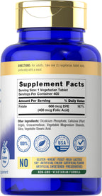 Carlyle Vitamin B9 400 vegetarian tablets packaging showing non-GMO labels