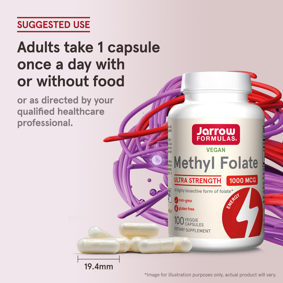 Ultra strength methyl folate 1000 mcg capsule size and texture details