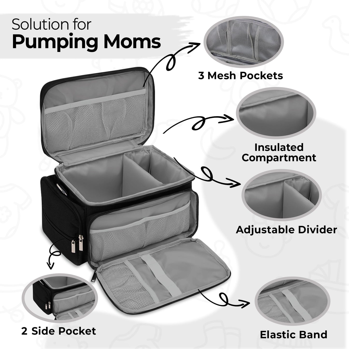 GDNasist wearable breast pump bags highlighting adjustable shoulder straps