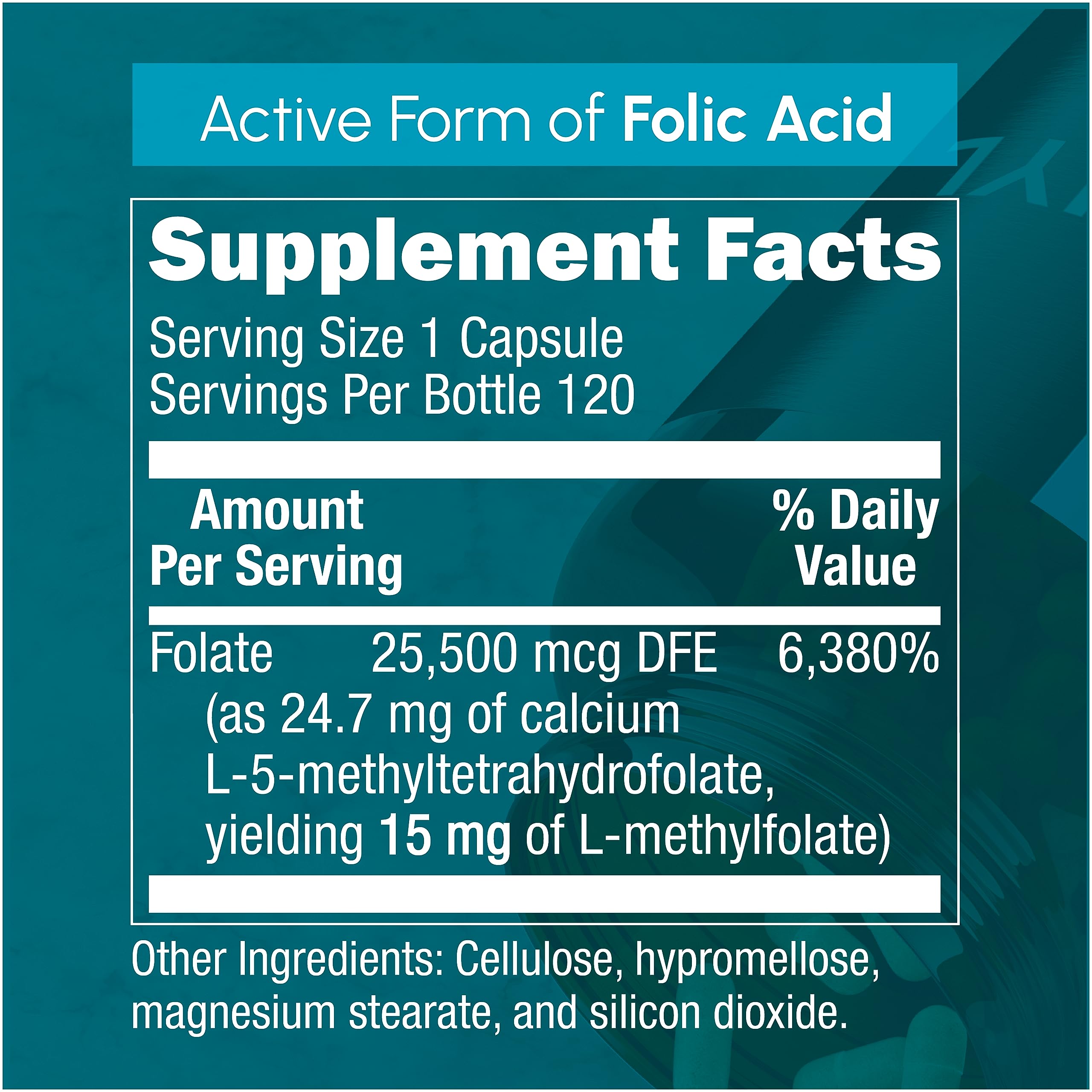 Zenavea 5 MTHF maximum potency active folate dietary supplement label showing instructions
