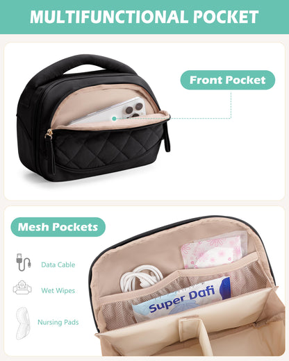 Lower insulated thermal cooler section of breast pump carrying case filled with milk bottles