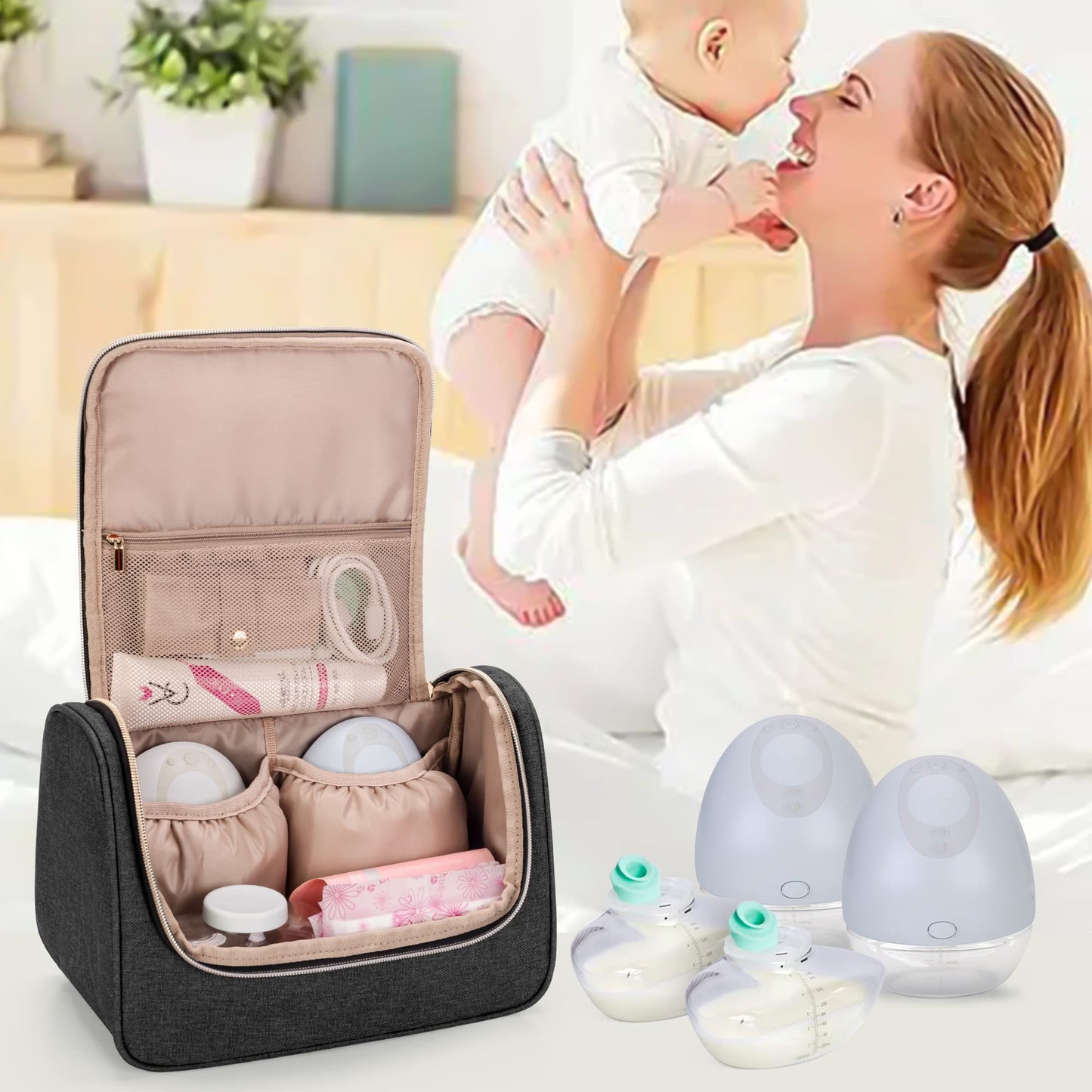 LUXJA heavy duty nylon breast pump bag showing close up of the padded protective walls
