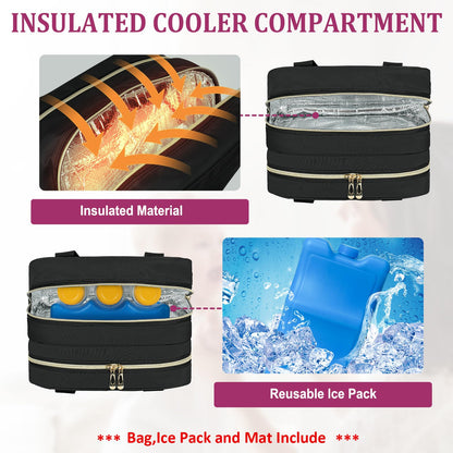 Insulated bottom compartment of wearable pump bag containing baby bottles and ice packs