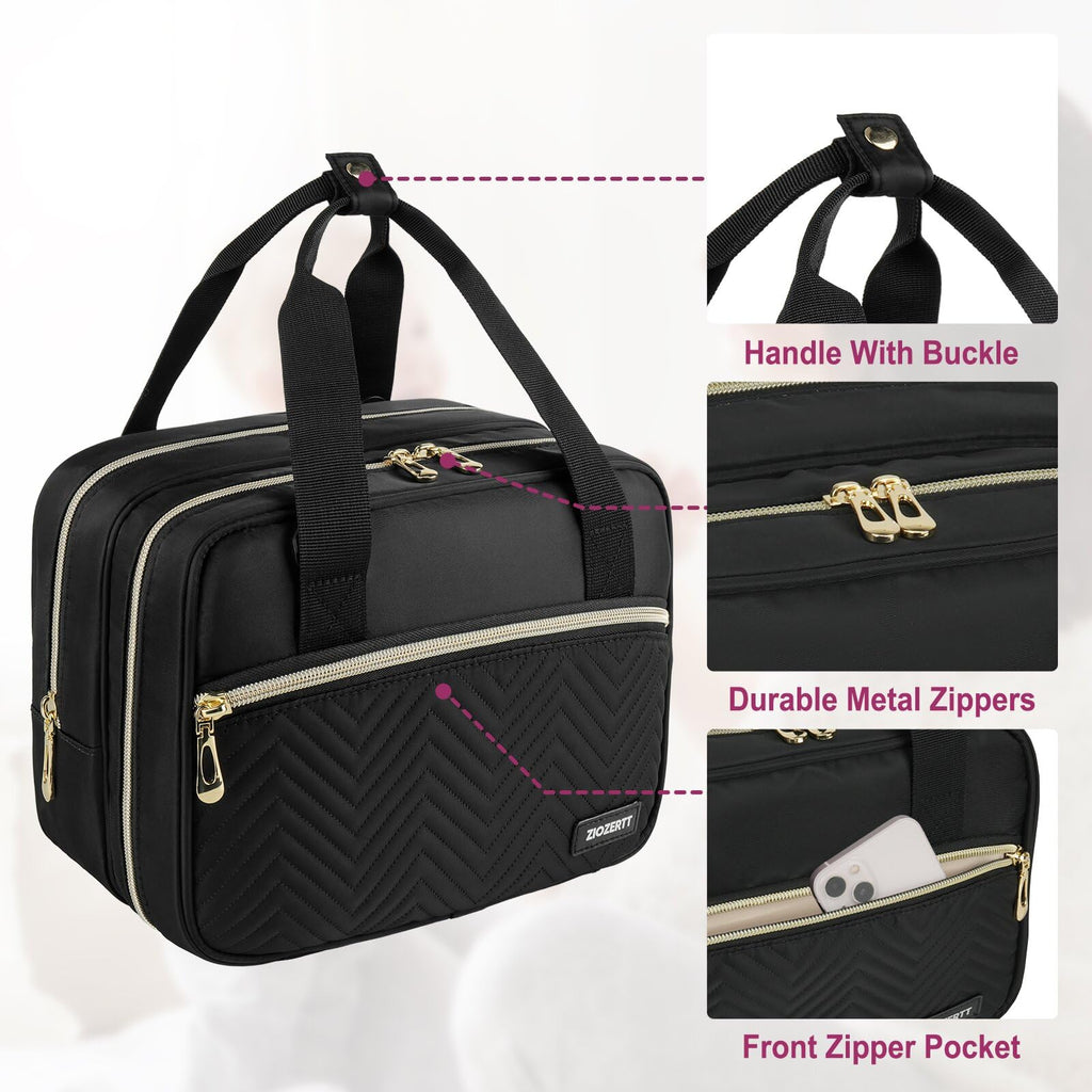 Foldable waterproof assembly mat spread open next to the black travel storage container
