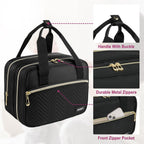 Foldable waterproof assembly mat spread open next to the black travel storage container