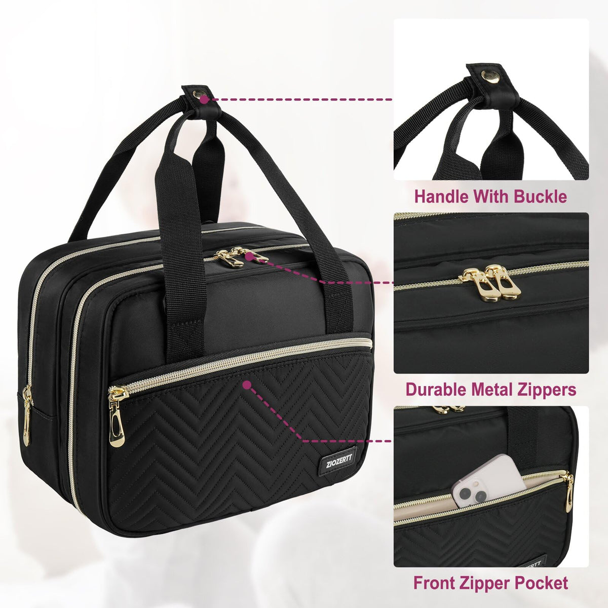 Foldable waterproof assembly mat spread open next to the black travel storage container