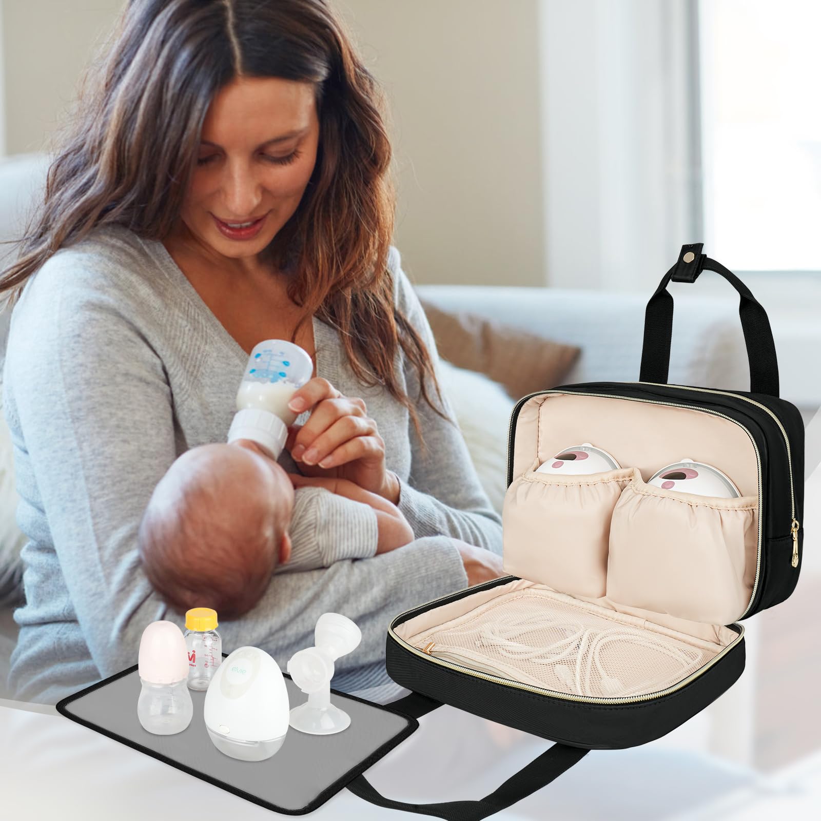 Rear view of sleek travel tote showing the luggage handle strap for easy airport transit