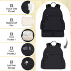 Insulated lower compartment of the black diaper tote filled with six baby bottles