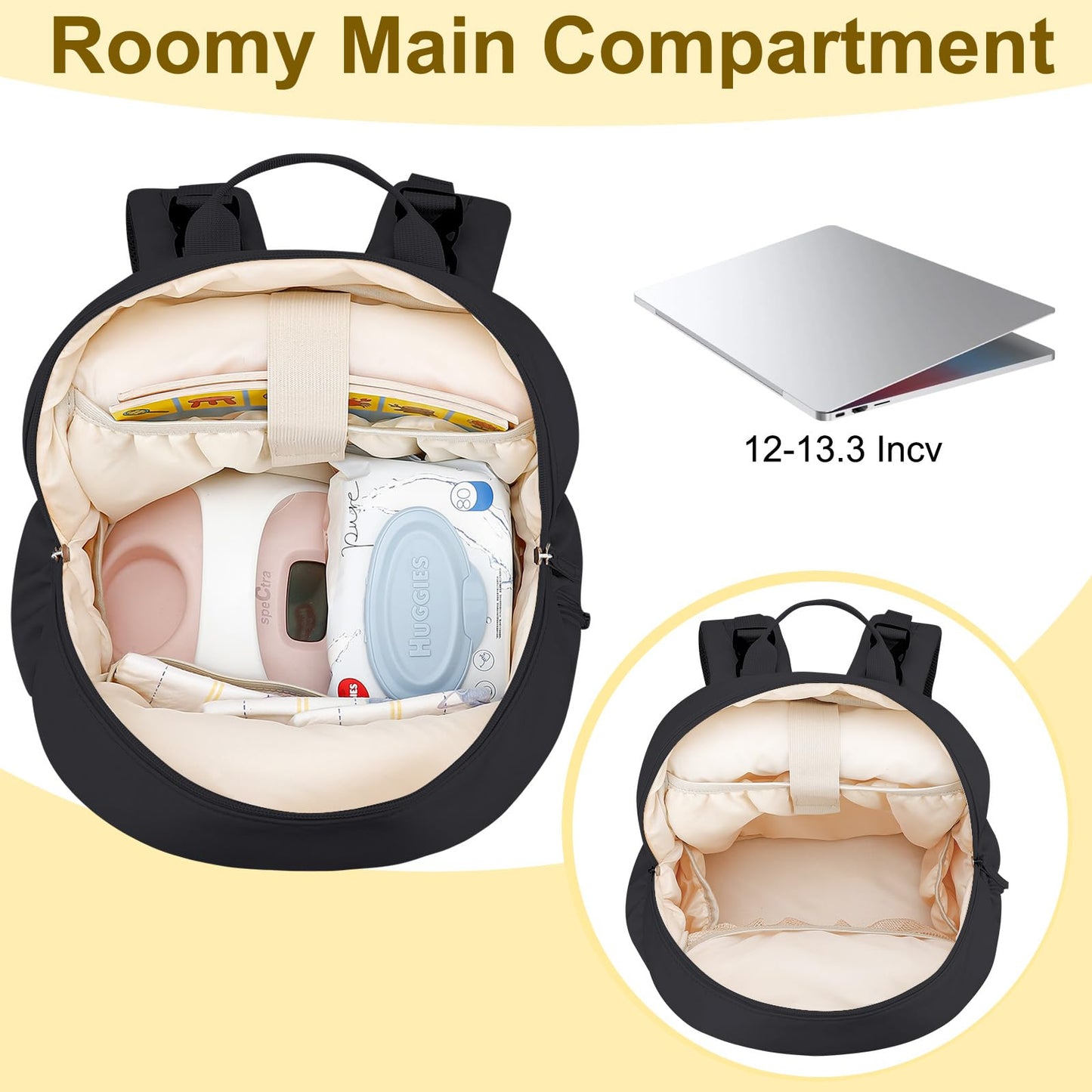 Rear view of the water resistant nursing bag highlighting the hidden anti theft zipper pocket