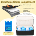 Side pocket of the premium travel backpack showing easy access baby wipe dispenser feature