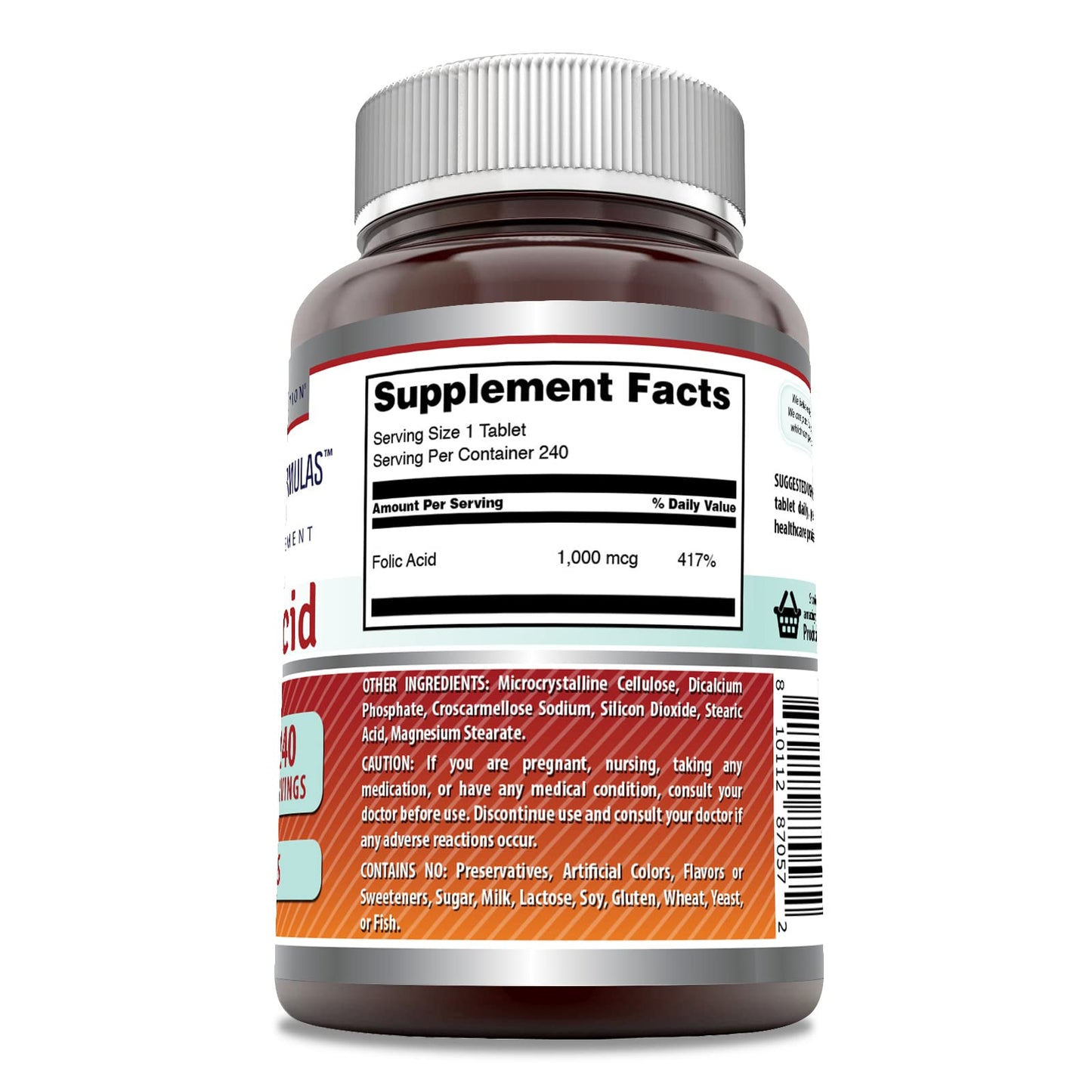 Amazing Nutrition Vitamin B9 1000mcg supplement fact label details