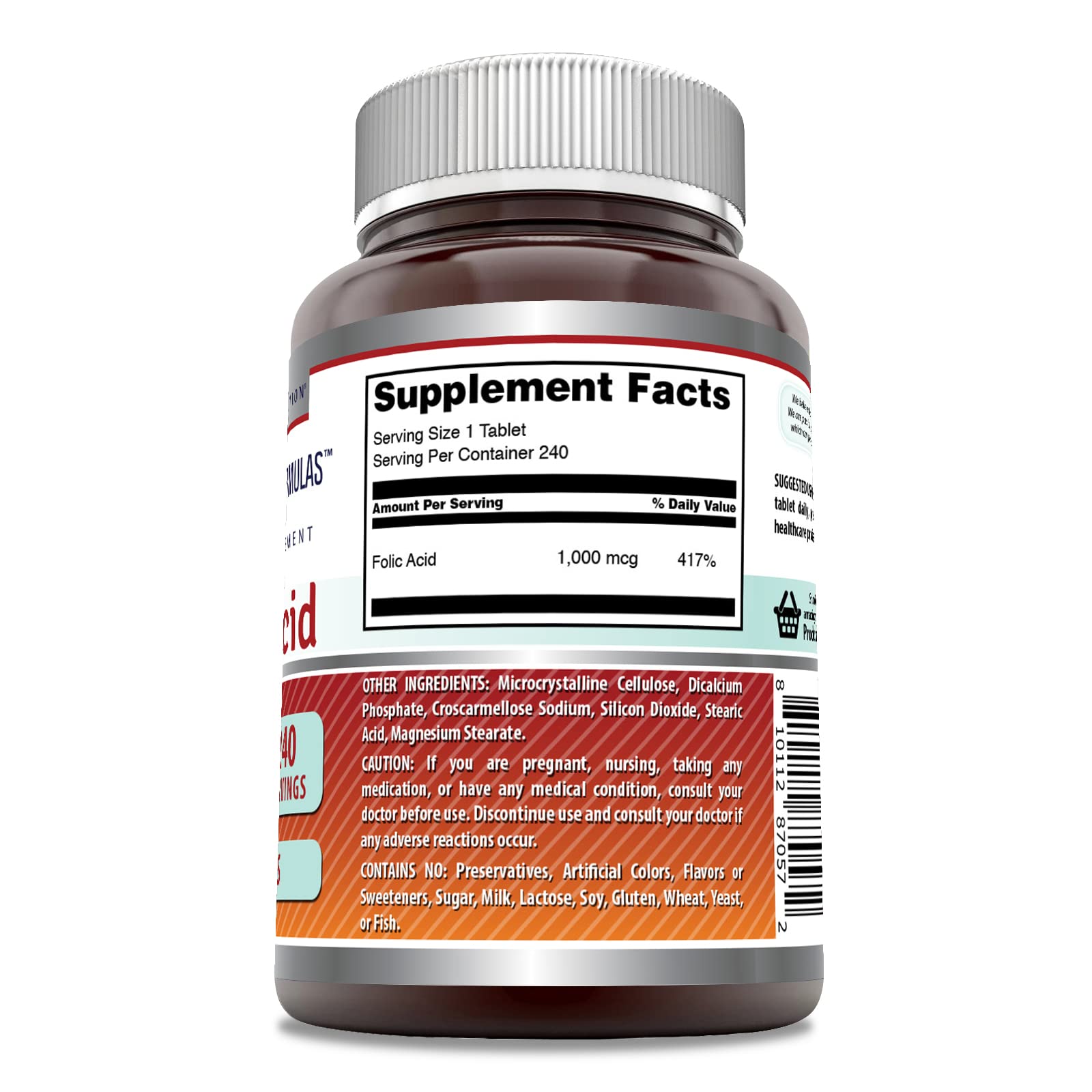 Amazing Nutrition Vitamin B9 1000mcg supplement fact label details