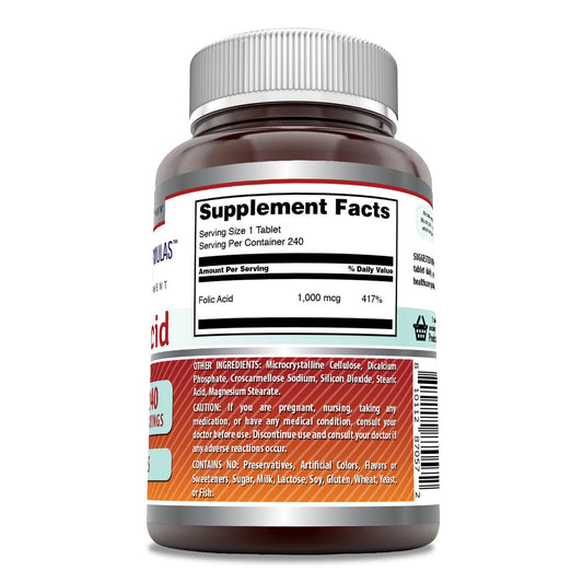 Amazing Nutrition Vitamin B9 1000mcg supplement fact label details