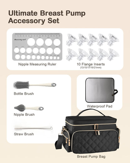 RoseDorée pumping case open compartment displaying organized Spectra pump and accessories