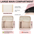 Open pink travel storage case displaying padded lining for pump protection.