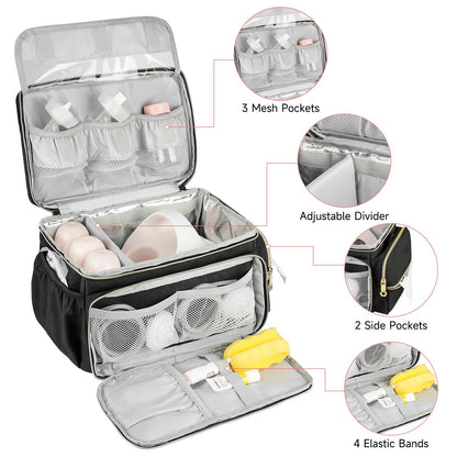 Ziozertt breastfeeding travel bag displaying the included water resistant mat with pump accessories.
