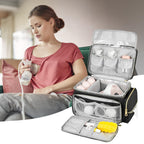 Ziozertt padded pump carrying bag side view highlighting the durable material and comfortable straps.