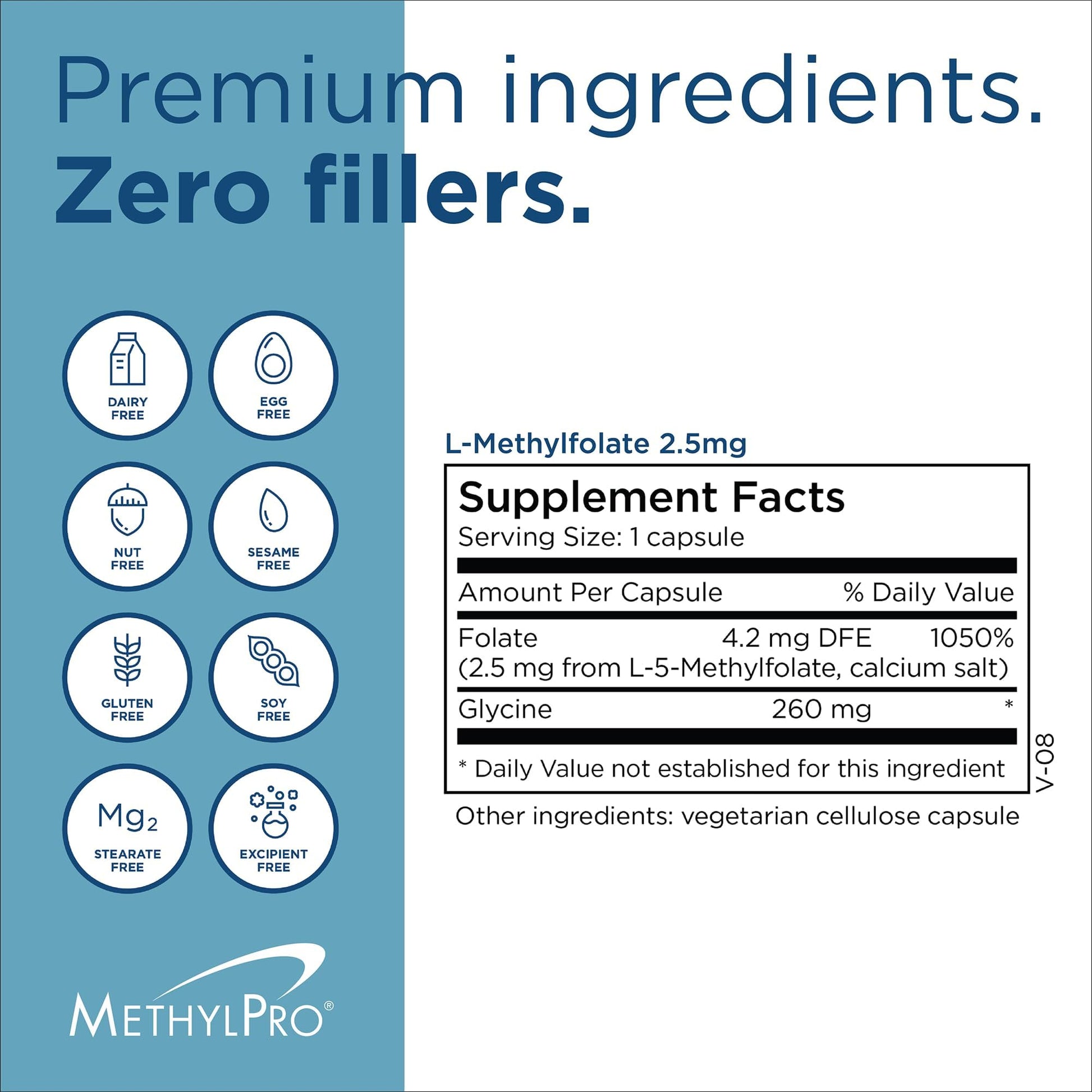 MethylPro 30 vegetarian cellulose capsules container displayed with clear dosage and serving instructions
