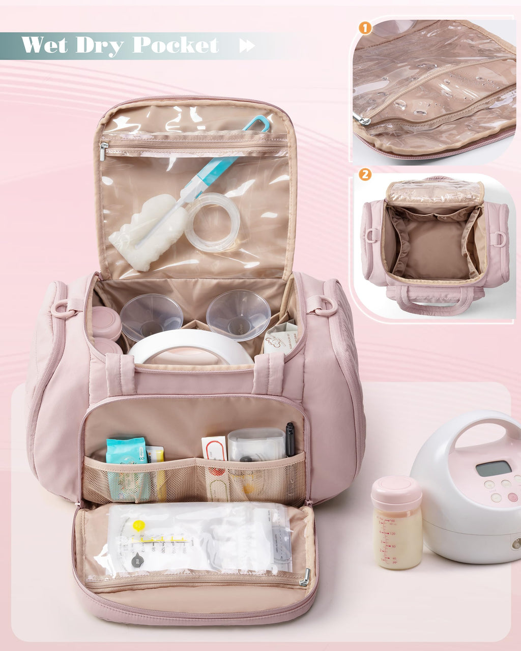 Marscamd insulated pump bag side view highlighting the built-in cooler compartment for breast milk bottles.