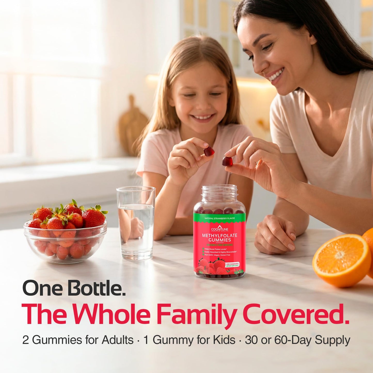 CogniTune non-GMO vegan folate supplement for adults and kids ingredient facts label