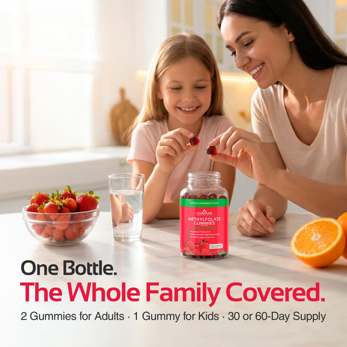 CogniTune non-GMO vegan folate supplement for adults and kids ingredient facts label