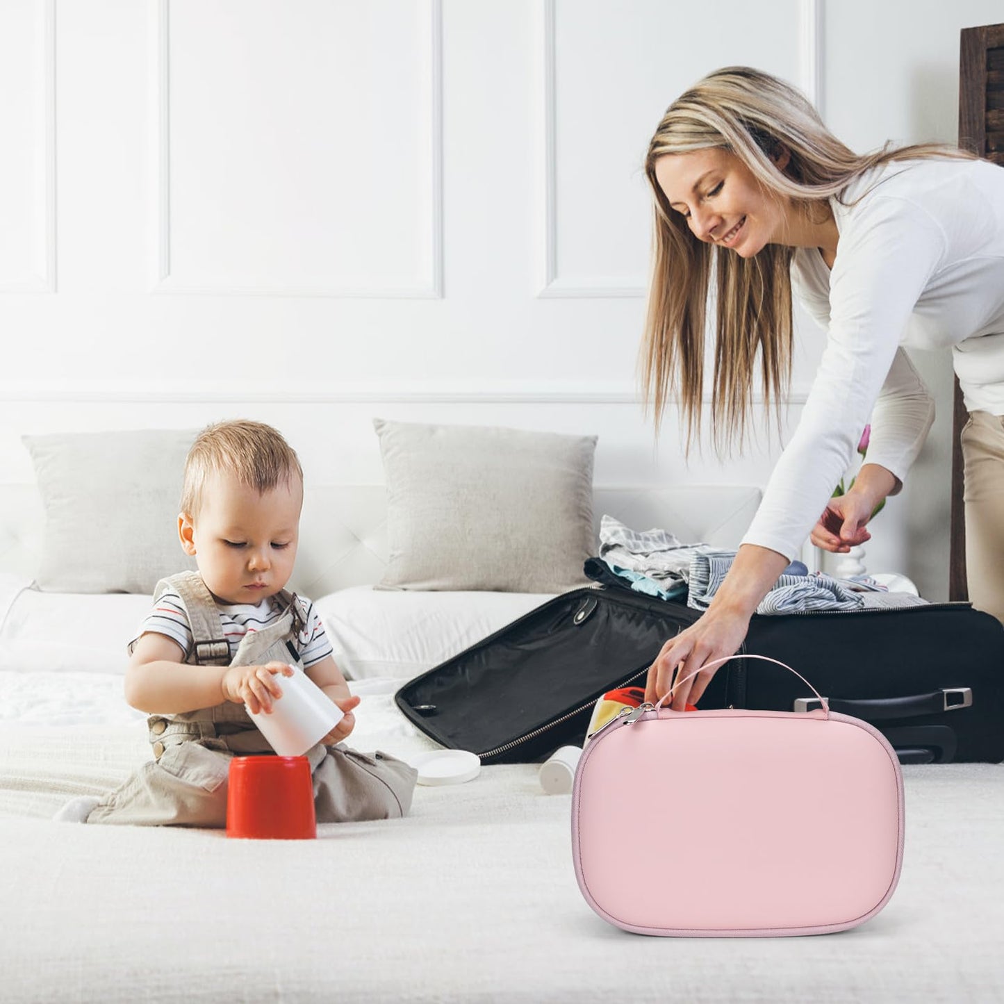 Bjabtan double wearable breast pump carrying case holding two wireless pumps