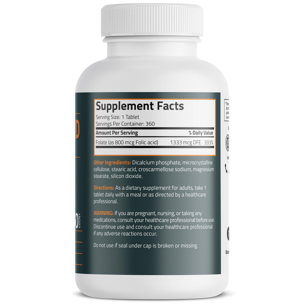 Bronson Vitamin B9 prenatal support supplement supplement facts and ingredient label