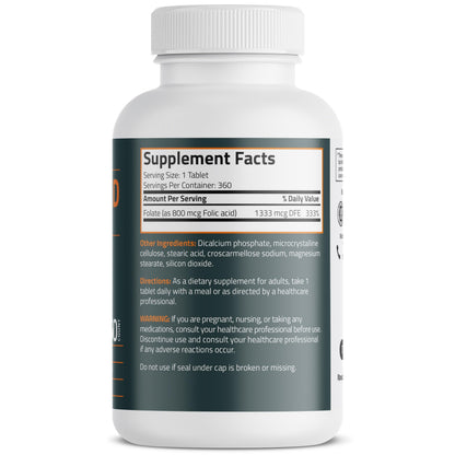 Bronson Vitamin B9 prenatal support supplement supplement facts and ingredient label