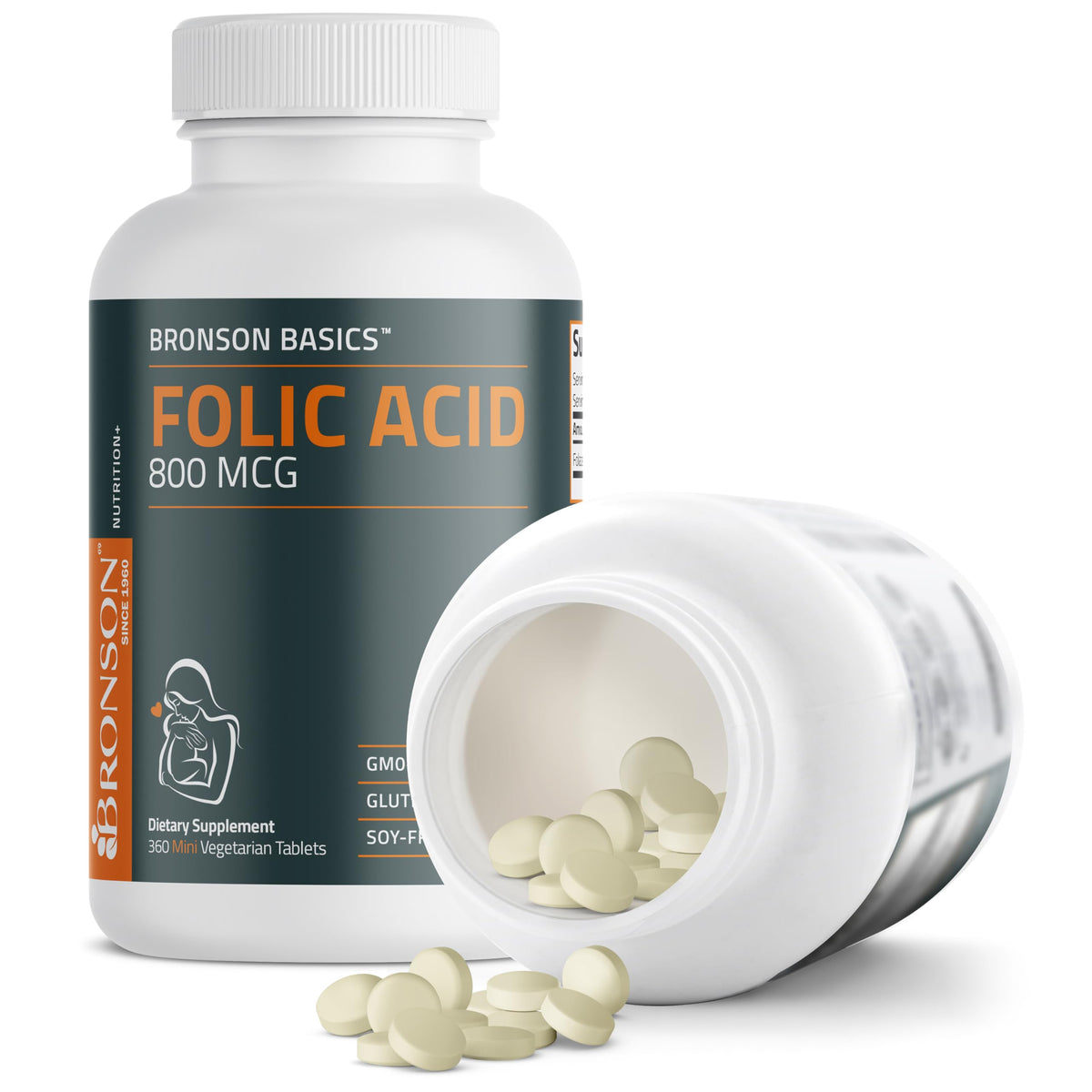 Side angle view of Bronson Folic Acid one year supply packaging