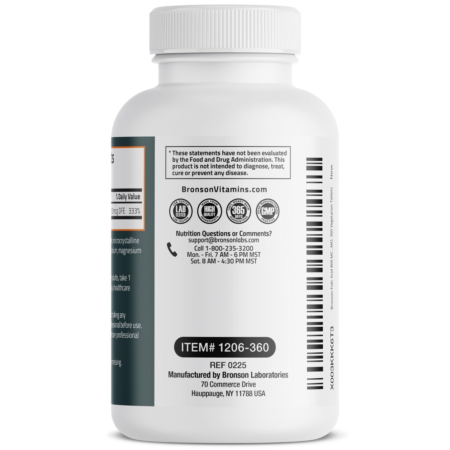 Bronson Folic Acid mini vegetarian tablets scale comparison showing easy to swallow size