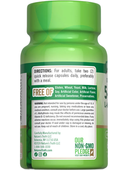 Nature's Truth extra strength active form B9 supplement bottle cap and seal showcasing product safety