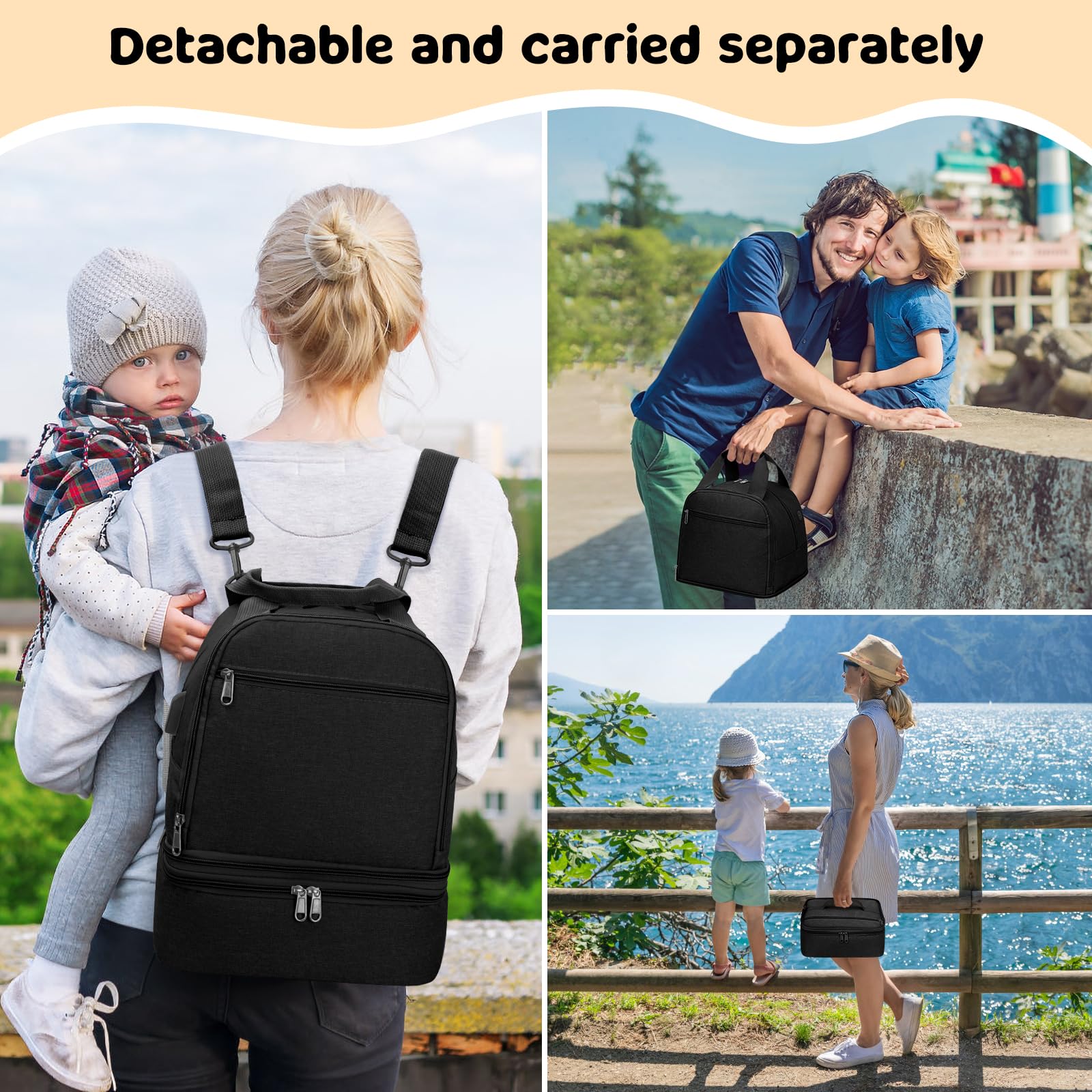 OCKLILY wearable breast pump bag side view showing exterior storage pockets