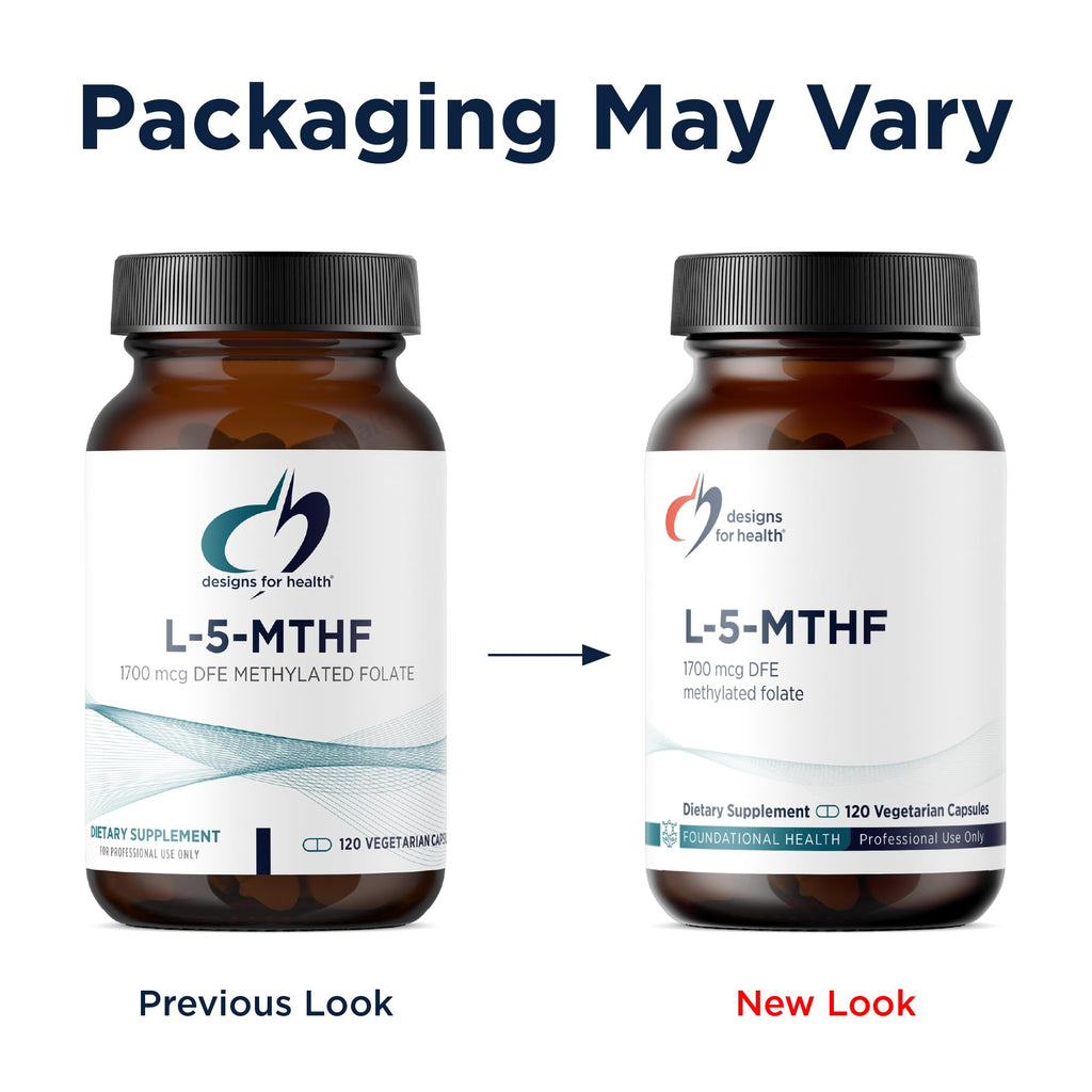 Designs for Health L 5-MTHF 1700mcg DFE dietary supplement capsule size and organic spinach powder blend