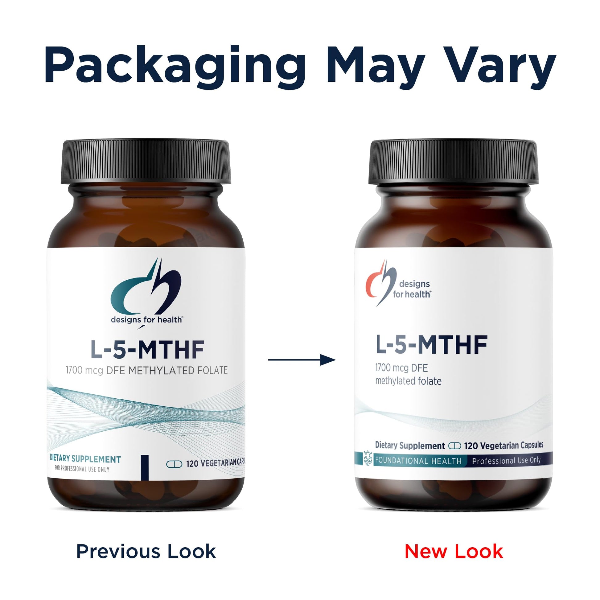 Designs for Health L 5-MTHF 1700mcg DFE dietary supplement capsule size and organic spinach powder blend