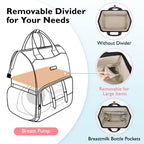 Mommore travel backpack utilizing the luggage trolley strap on a rolling suitcase handle