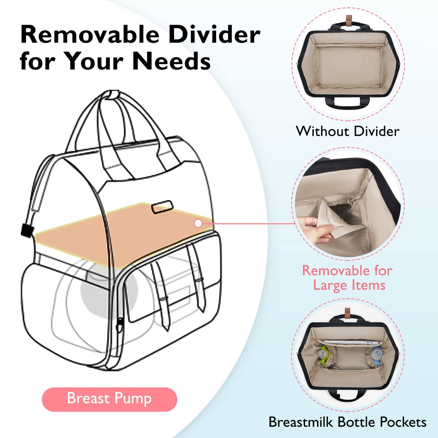 Mommore travel backpack utilizing the luggage trolley strap on a rolling suitcase handle