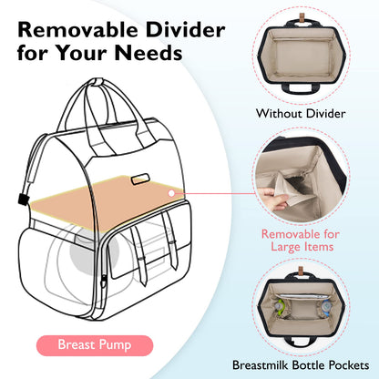 Mommore travel backpack utilizing the luggage trolley strap on a rolling suitcase handle